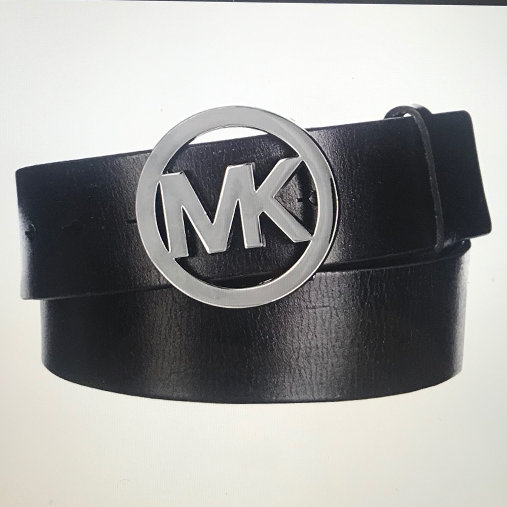 Silver and Black Genuine Leather MK Belt   M
